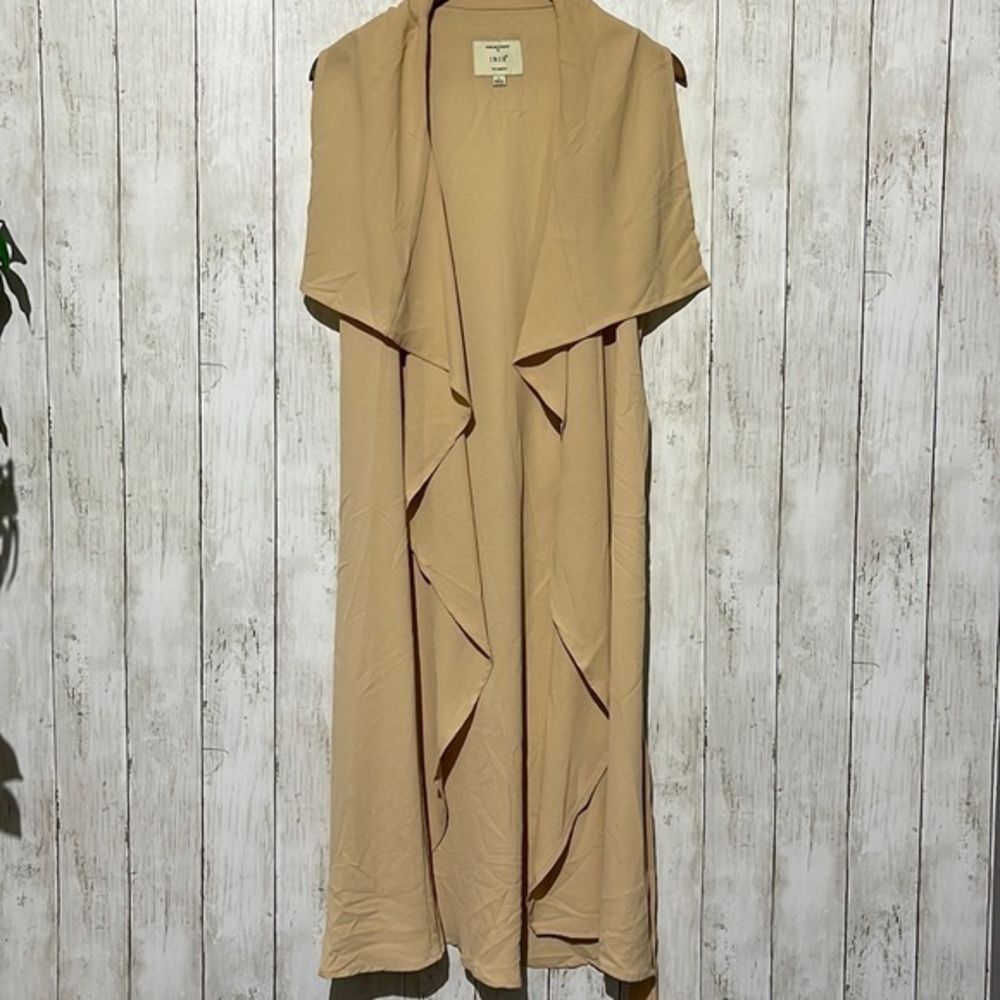 IRIS Los Angeles Womens Beige Sleeveless Draped Front Long Vest Cardigan